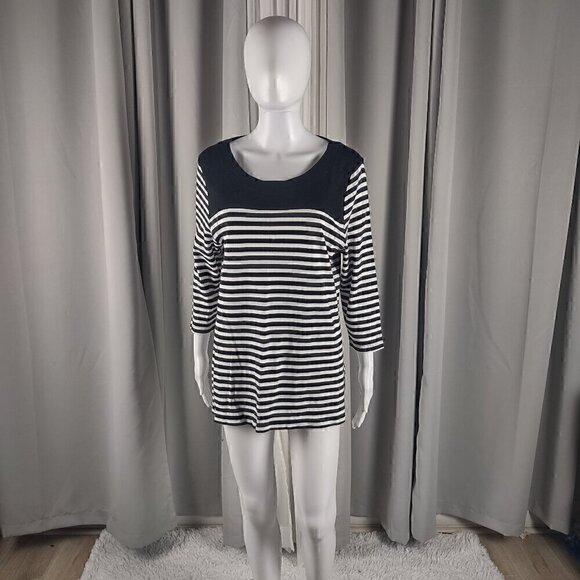 Kim Rogers Tops - Kim Rogers Black, White Stripe Soft 100% Cotton 3/4 Sleeve Top Blouse Size PXL